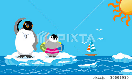 準備体操をするペンギンの親子 夏 南極のイラスト素材