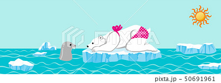 シロクマとアザラシ 夏 北極海 横長のイラスト素材
