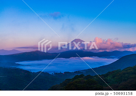 （神奈川県）箱根大観山から望む、雲海の芦ノ湖と富士山　夜明け 50693158