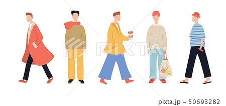 Group of stylish cartoon man characters wearing casual clothes isolated on white background 50693282