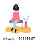 Beautiful african-american woman sitting on a bench chair, vector illustration on white background 50693367