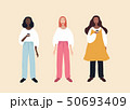 Group of three beautiful stylish cartoon woman characters african-american ethnicity caucasian 50693409