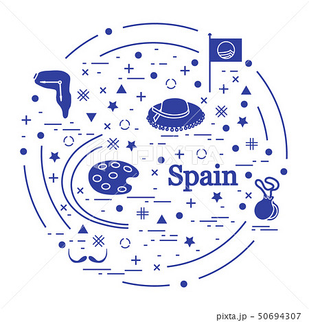 various symbols of Spain arranged in a circle 50694307