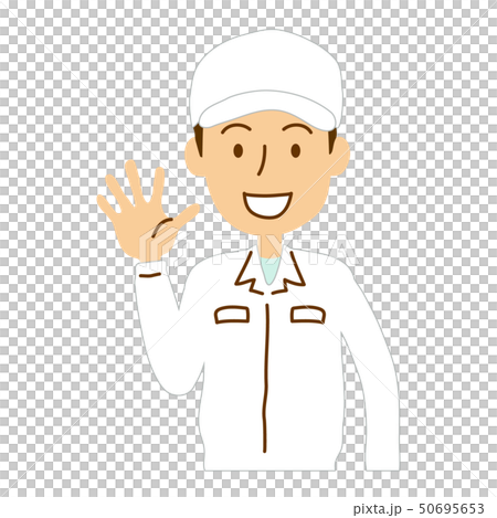 作業服白の男性手を振る 50695653