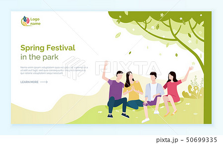 Friends Sitting Outdoor, Spring Webpage Vector Friends Sitting Outdoor, Spring Webpage Vector 50699335