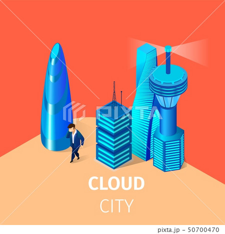 Man Walk at Smart Cloud City Intelligent Buildings Man Walk at Smart Cloud City Intelligent Buildings 50700470
