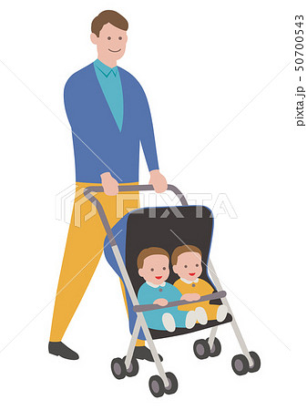 ベビーカーを押すお父さんのイラスト素材