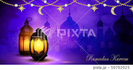 Mosque silhouette in sunset sky and abstract light for ramadan of Islam 50702025