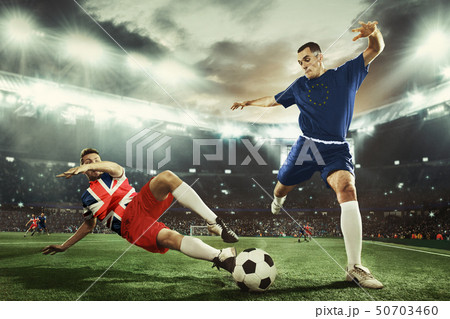 Football or soccer players colored in United Kingdom and European Unity flags Football or soccer players colored in United Kingdom and European Unity flags 50703460