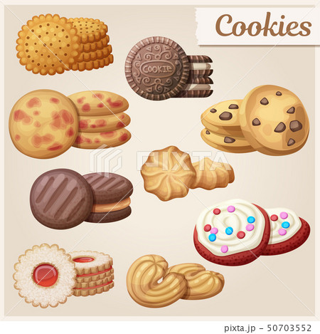Set of 9 delicious cookies. Cartoon vector illustration. Food sweet icons Set of 9 delicious cookies. Cartoon vector illustration. Food sweet icons 50703552