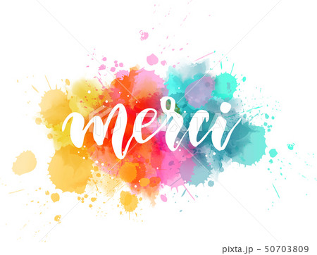 Merci lettering on watercolor paint splash Merci lettering on watercolor paint splash 50703809