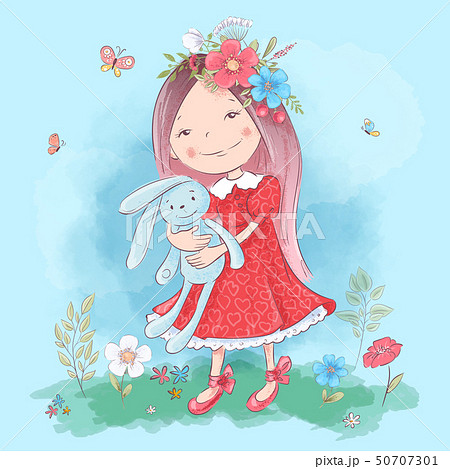Illustration of a cute cartoon girl with a toy on 50707301
