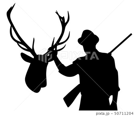 Hunter with rifle holding stuffed deer head Hunter with rifle holding stuffed deer head 50711204