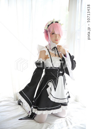 Portrait of Japan anime cosplay woman , white japanese maid in white tone room 50713438