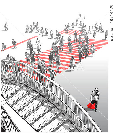 Japanese city street with people crossing zebra 50714429