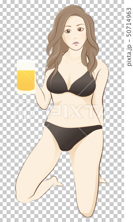 立膝でビールを持つ美女のイラスト素材