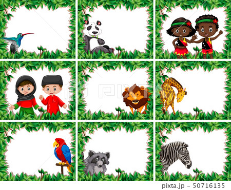 Set of animals and people in nature frame Set of animals and people in nature frame 50716135