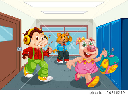 Animal student at school hallway Animal student at school hallway 50716259