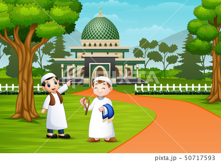 People muslim cartoon on the road to the mosque 50717593