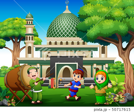 Happy kids celebrate for eid mubarak Happy kids celebrate for eid mubarak 50717615