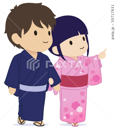 可愛い恋人たち 散歩中に発見 浴衣のイラスト素材