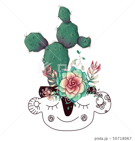 Card with cactuses and succulents set. Plants of Card with cactuses and succulents set. Plants of 50718067