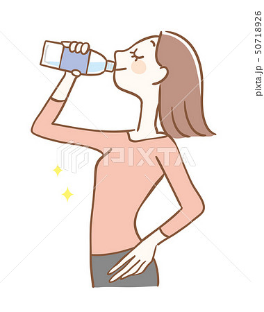 ペットボトル飲料を飲む女性のイラスト素材
