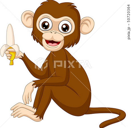 Cartoon Funny Monkey Holding Bananaのイラスト素材