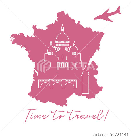 Map of France, bridge, tower, basilica, plane 50721141