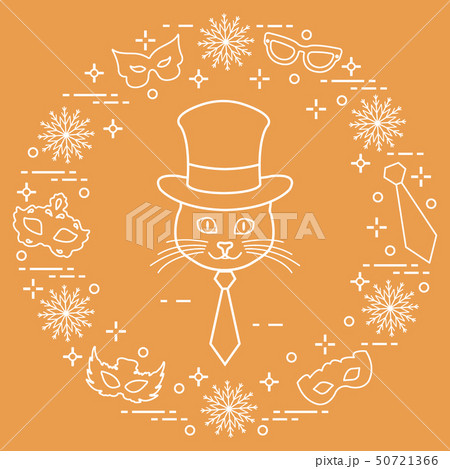 Muzzle of a cat in a cylinder hat and carnival 50721366