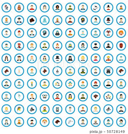 100 avatar icons set, flat style 50728149