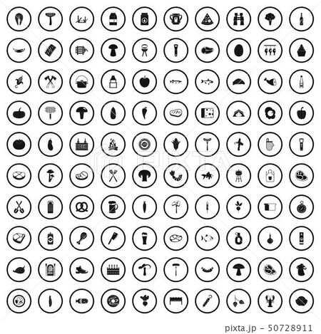 100 barbecue icons set, simple style 50728911