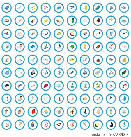 100 amusement icons set, isometric 3d style 50728989