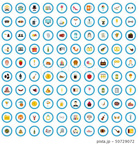 100 banquet firm icons set, flat style 50729072