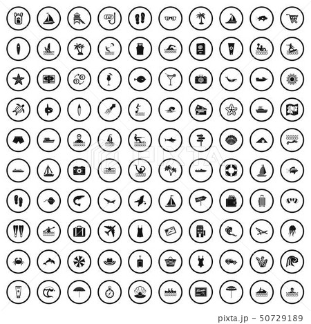 100 beach icons set, simple style 50729189