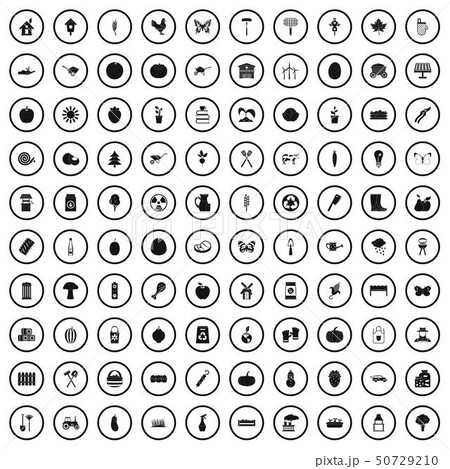 100 countryside icons set, simple style 50729210