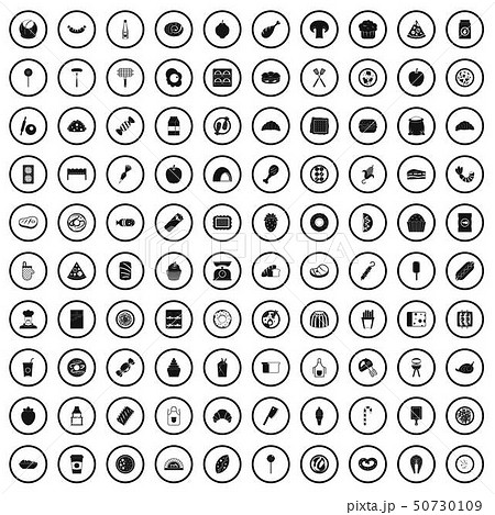 100 delicious dishes icons set, simple style 50730109