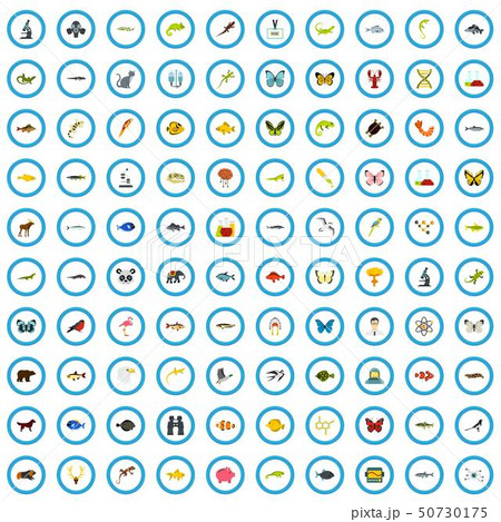 100 biology icons set, flat style 100 biology icons set, flat style 50730175