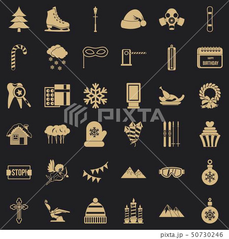 Winter birthday icons set, simple style 50730246