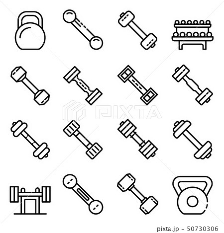 Dumbell icons set, outline style 50730306
