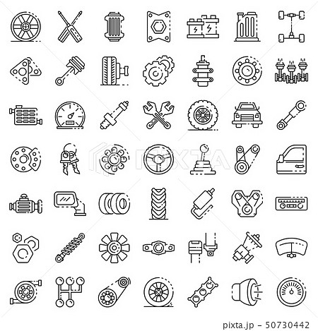 Car parts icons set, outline style Car parts icons set, outline style 50730442