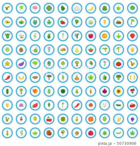 100 botany icons set, cartoon style 50730906