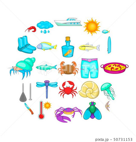 Fishing icons set, cartoon style Fishing icons set, cartoon style 50731153