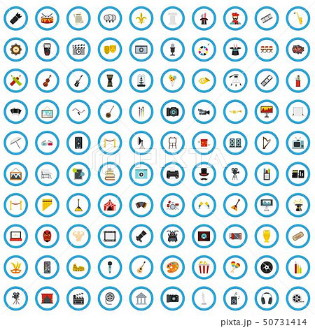 100 art icons set, flat style 50731414