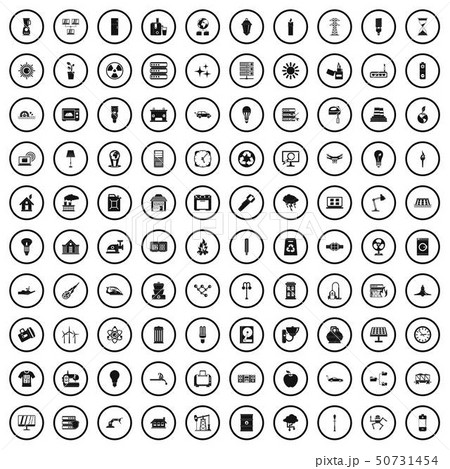 100 electricity icons set, simple style 50731454