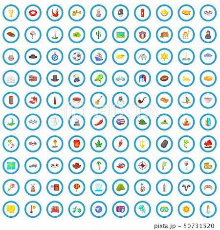 100 around the world icons set, cartoon style 50731520