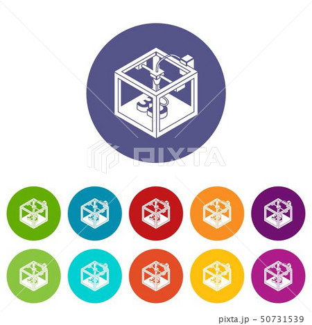Three d printer icons set vector color Three d printer icons set vector color 50731539