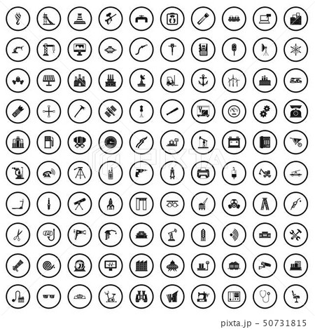 100 equipment icons set, simple style 50731815