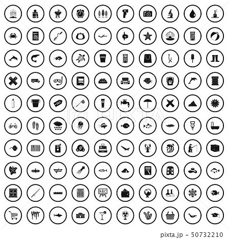 100 fish icons set, simple style 50732210
