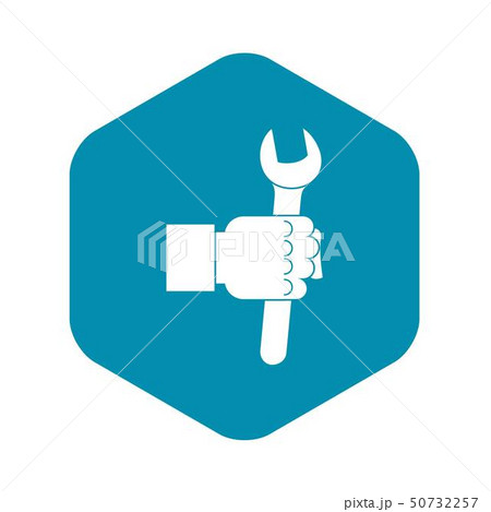 Wrench tool in man hand icon, simple style 50732257